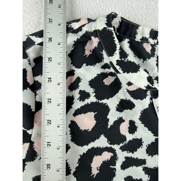 Talbots Womens Pink Black Leopard Print Split V-Neck Blouse Long Sleeve Size L - Picture 6 of 8